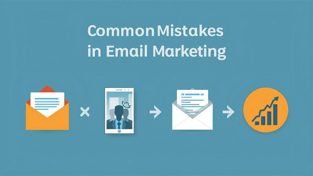 Infographic of common email marketing mistakes, including too many emails, not mobile-friendly, lack of personalization, and poor analytics.